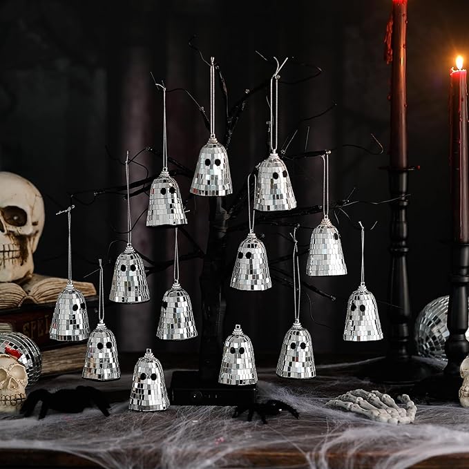 24 Pcs Halloween Disco Ghosts Decor Halloween Ornament Silver Mirror Disco - Image 2