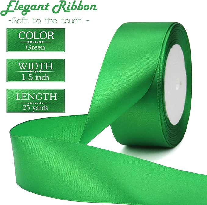 Green Solid Satin Ribbon 1-1/2 Inch 25 Yards Solid Polyester Fabric Ribbon - Image 2