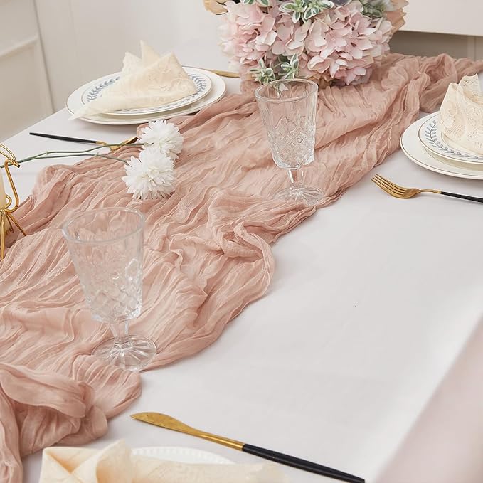 Nude 2 Pack Cheesecloth Table Runner 120 Inch 10 FT Boho Rustic Gauze - Image 4