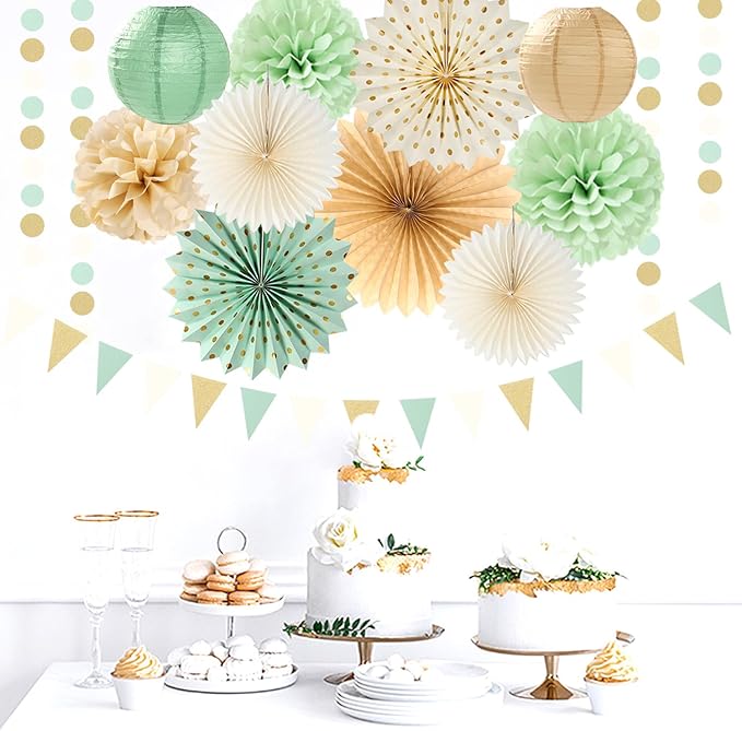 Sage-Green Beige Champagne-Gold Party-Decorations - Image 5