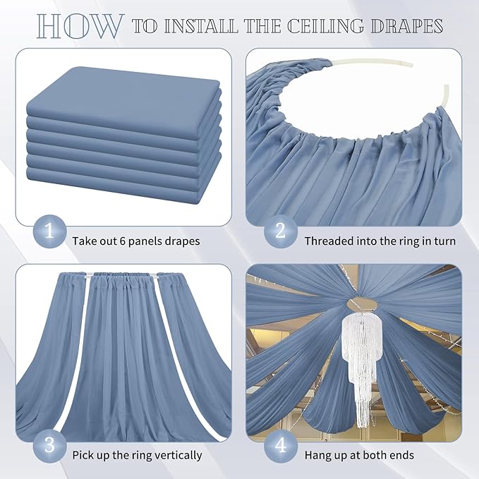 6 Panels Dusty Blue Ceiling Drapes - Image 4