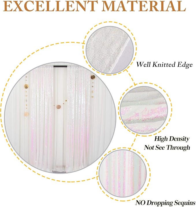 ShinyBeauty 8 Panels Iridescent White Sequin Backdrop | 2Ft x 8Ft Sparkly Photo - Image 4