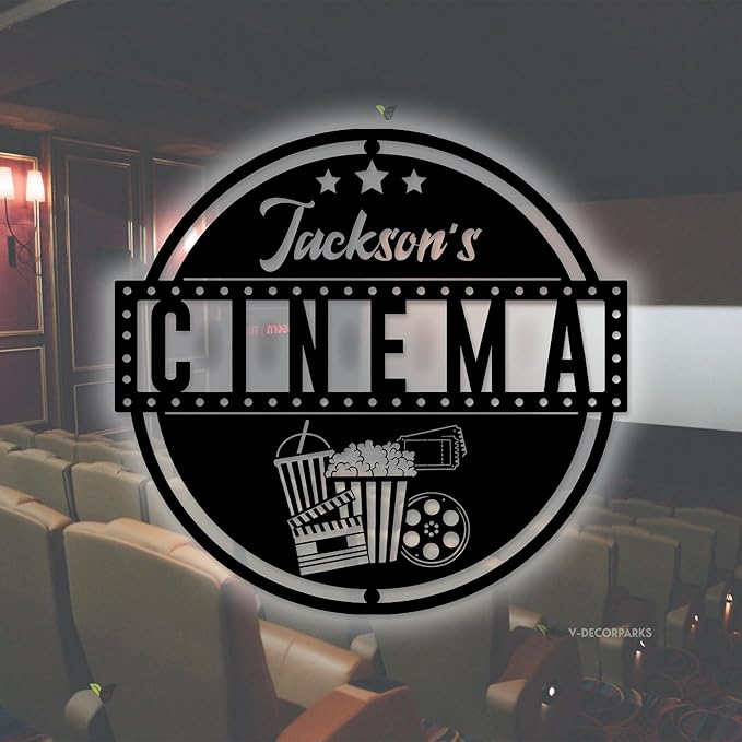 Custom Movie and Popcorn Metal Wall Art LED Light Custom Family Cinema Home - Image 3