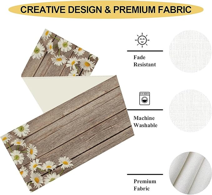 Daisy Table Runner, Spring Floral Seasonal Summer Yellow Flower Rustic - Image 4