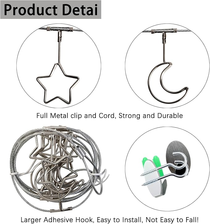 2 Pack Chain Photo Clip Hanging Photo Display Wall Photo Display Metal Photo - Image 2