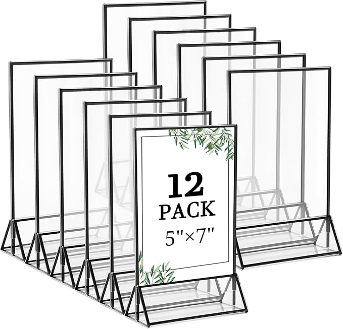 Floroom 12 Pack 5x7 Inch Clear Acrylic Sign Holders, Double-Sided Black Display by Floroom