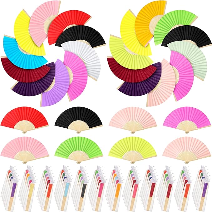 Chunful 100 Pieces Paper Hand Fan Multicolor Bamboo Folding Fans Handheld - Image 8