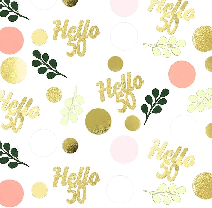 300PC 50TH Birthday Confetti for Table Pink and Sage Green Happy 50TH Birthday - Image 2