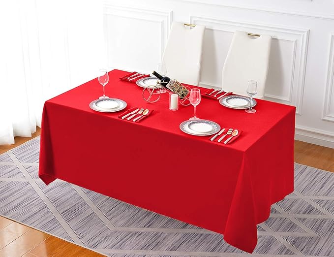Surmente Red Tablecloth 90 x 132-inch Rectangular Polyester Table Cloth - Image 6