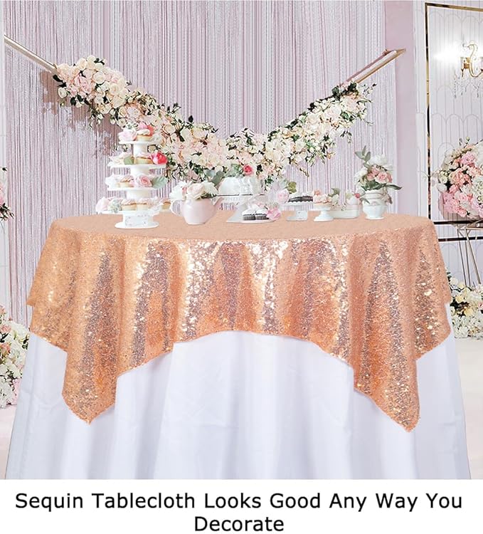 ShinyBeauty Small Tablecloth Square 36x36-Inch Rose Gold Sequin Tablecloths - Image 6