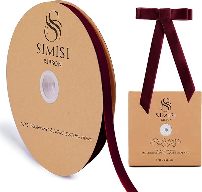 Burgundy Velvet Ribbon 3/8'' 25 Yards by SIMISIRIBBON