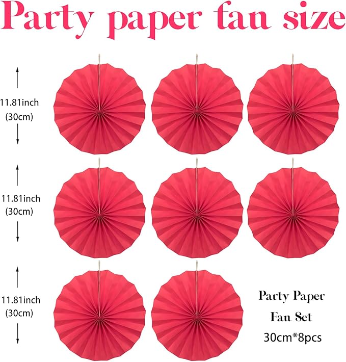 Red Birthday Decorations, DIY Red Paper Fans Hanging Decoration, Party Supplies - Image 2