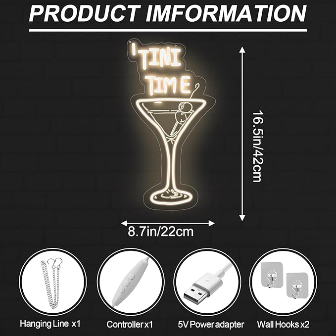 Tini Time Neon Sign, Martini LED Neon Sign - Image 2