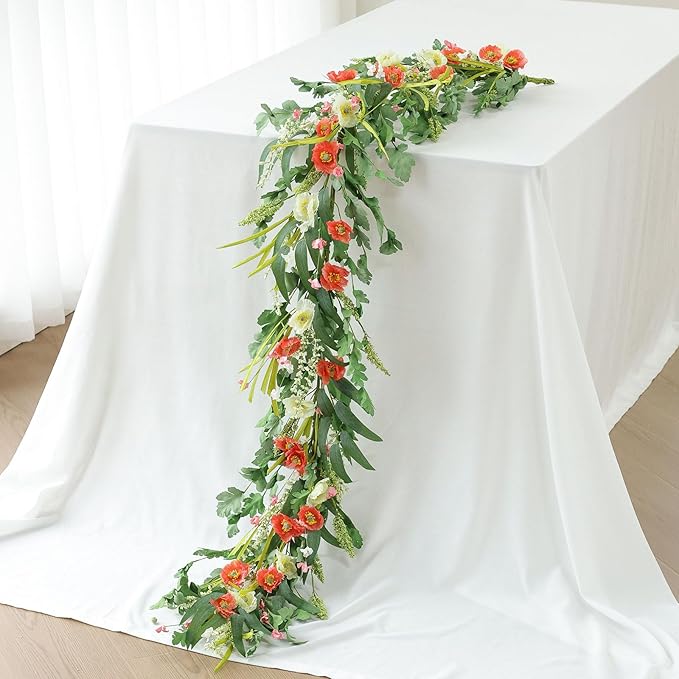 Mizii Red Artificial Flower Garland 6FT Fake Poppy Floral Garland Hanging Vines by Mizii