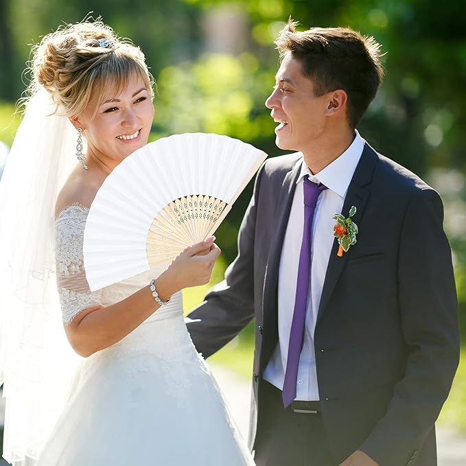 Aneco 24 Pieces Handheld Paper Fans Paper Folding Fans - Image 7