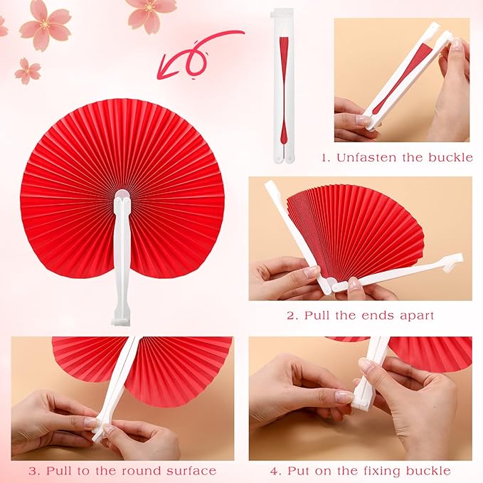 Handepo 200 Pieces Wedding Fans Folding Paper Fans Paper Fans Round Shaped - Image 3