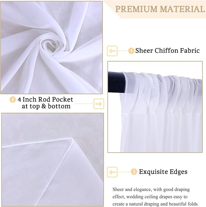 MODFUNS Ceiling Drapes for Weddings White Sheer Ceiling Draping 5x30ft 2 Panels - Image 4