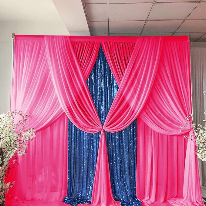 DUOBAO Hot Pink Chiffon Backdrop Curtain-2 Panels 29"x108" Wedding Backdrop - Image 2