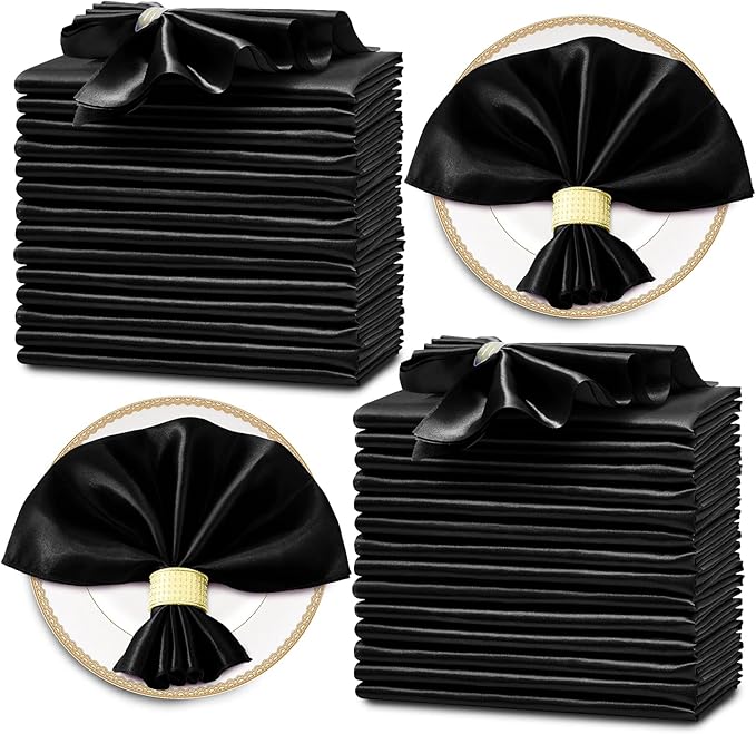 Horbaunal 30 Pack Black Satin Napkins 20 x 20 Inch, Square Soft Table Dinner by Horbaunal