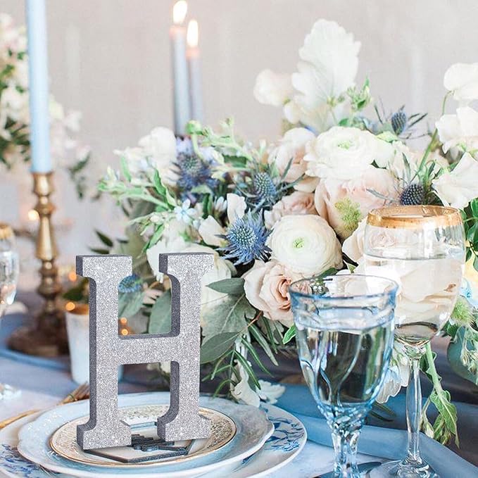 TONIFUL 8 Inch Silver Glitter Letter H Table Centerpiece A-Z Silver Birthday - Image 5