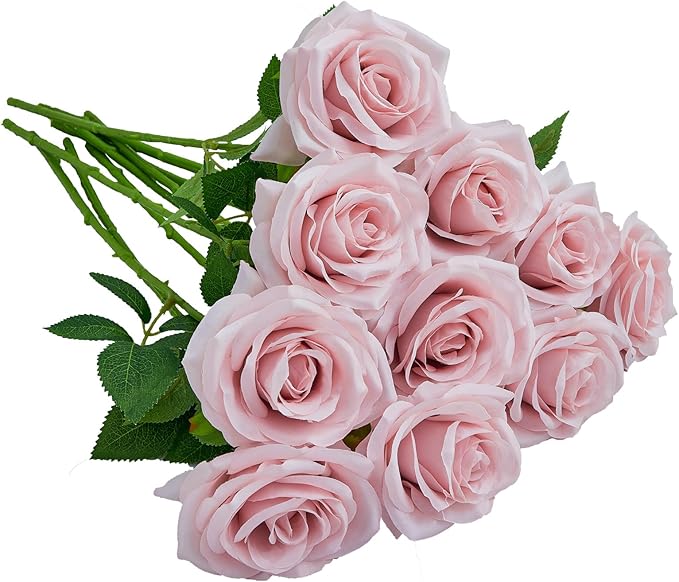 Artificial Rose 10pcs Open Flower Bouquet Faux Rose Stems by IUKnot