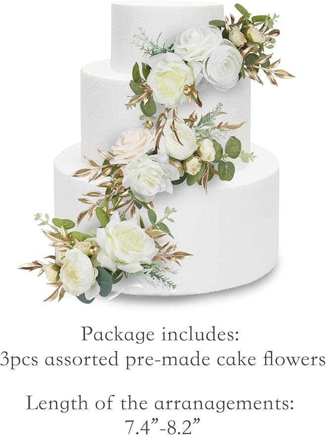 Rinlong 3Pcs Pre-made Cake Toppers Flowers Cake Decorations Wedding Cake - Image 4