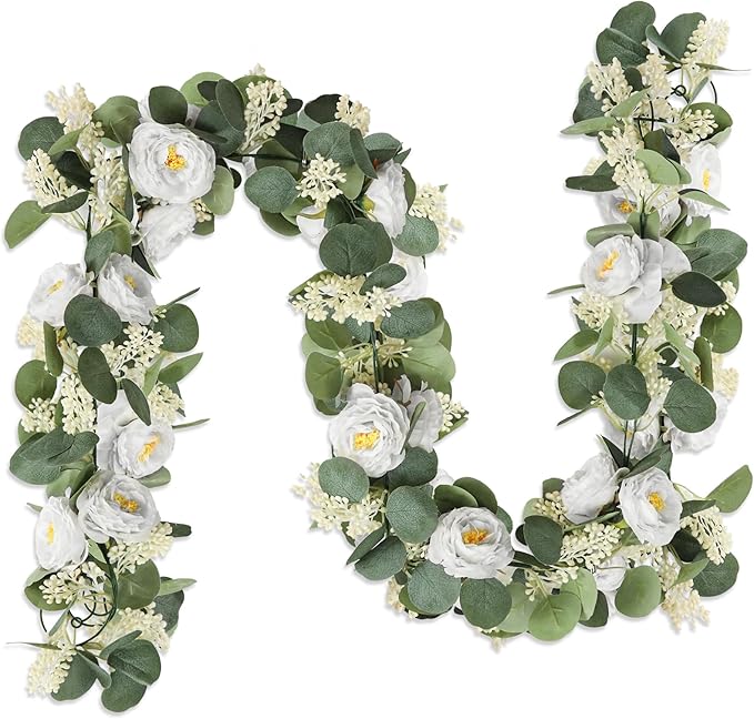 MAKHOT 2Pack White 6.6Ft Artificial Eucalyptus Garland by MAKHOT