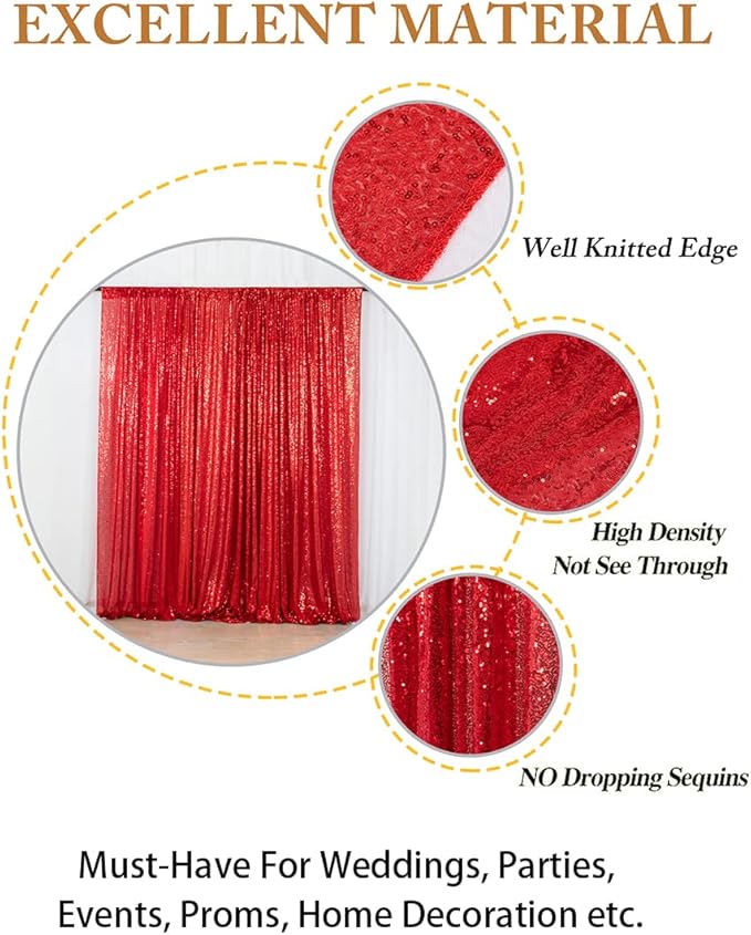 ShinyBeauty Red Sequin-Backdrop-Curtain 2Panels 5FTx10FT Glitter Wedding - Image 4