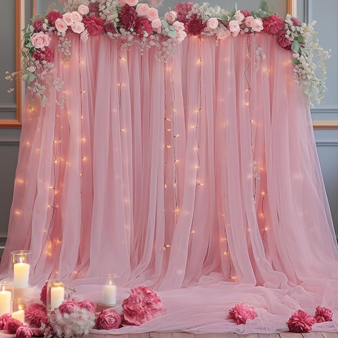 20x10 Dusty Rose Tulle Backdrop Curtains - Image 5