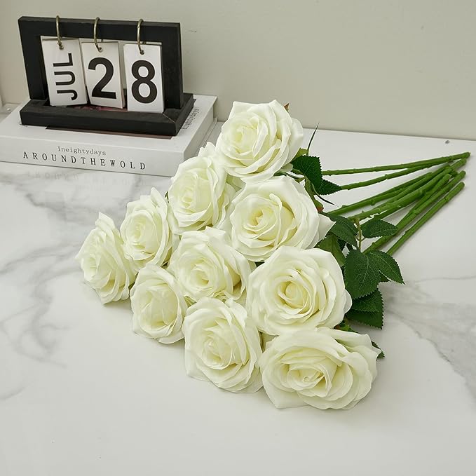Artificial Rose 10pcs Open Flower Bouquet Faux Rose Stems - Image 5