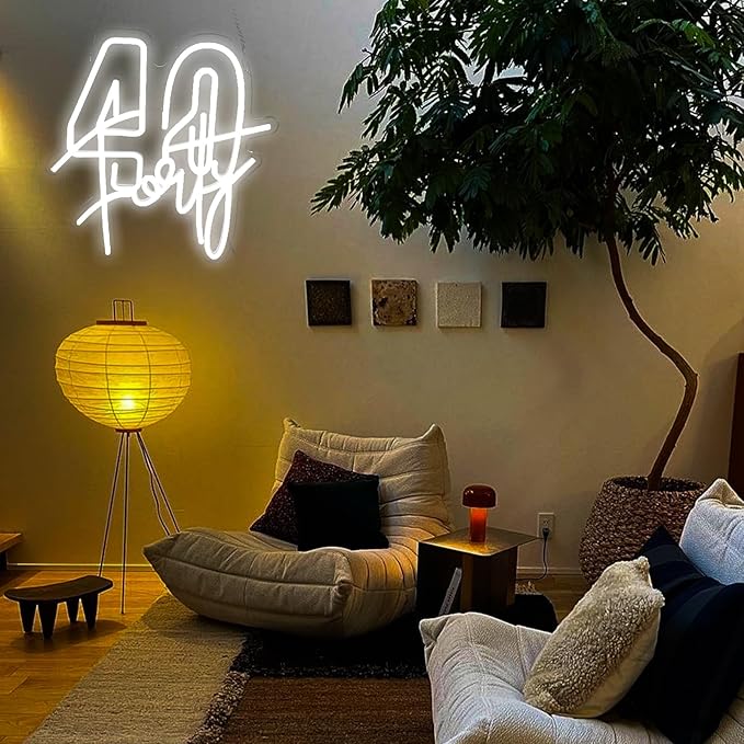 White Forty Neon Sign 40 Year Old Birthday Neon Sign Birthday Gift - Image 7