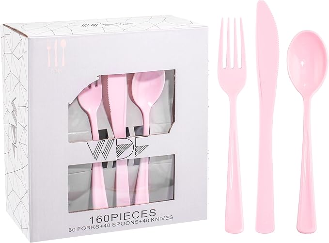 WDF 160 Piece Pink Plastic Silverware by WDF