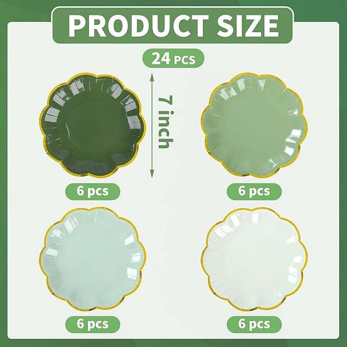 Sage Green Party Plates Gradient Green Dessert Paper Plates 7inch Gold Foil - Image 2