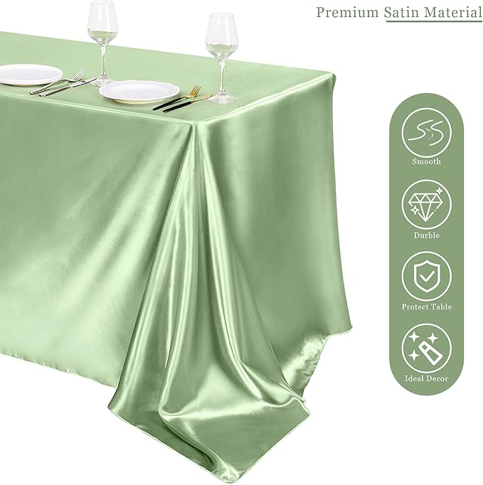 TURSTIN 4 Packs Gradient Sage Green Satin Tablecloth 102 x 58 Inch Overlay - Image 4