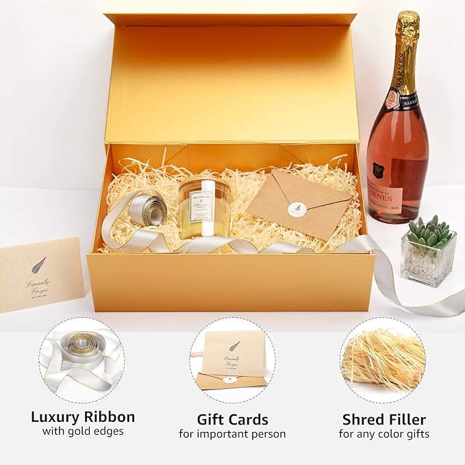 LIFELUM Gift Boxes with Lids, 2 Pack 13.85 x 8.35 x 4.45 inch Gold Gift Boxes - Image 6