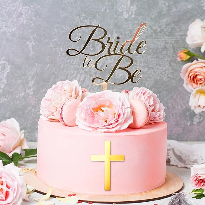 Blulu 16 Pieces Baptism Cake Toppers Crossing Cupcake Toppers Gold Mirror - Image 2