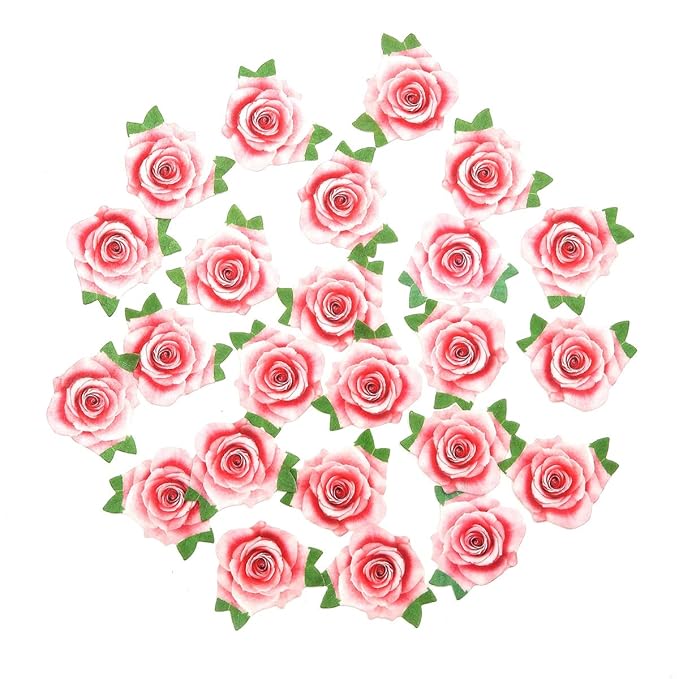 Not 3D 24Pcs Edible Cupcake Topper Pink Rose By Rice Paper Cake Decoration - Image 2