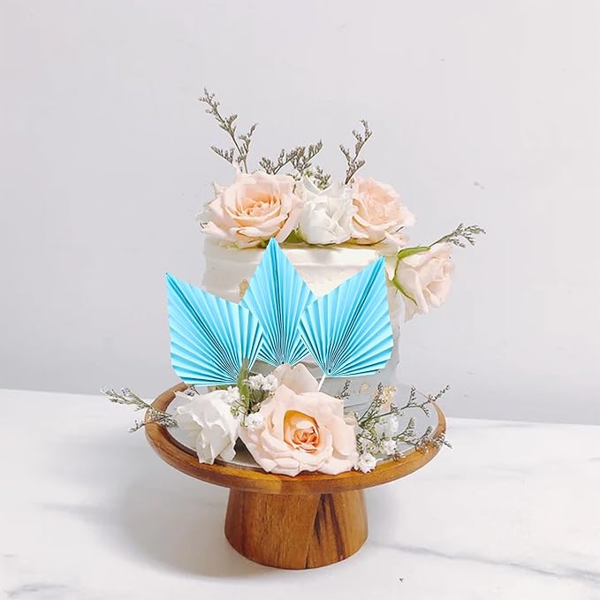 Ephlyn 6Pcs Paper Palm Fan Cake Topper Palm Leaf Fan Cake Pick Decoration - Image 7