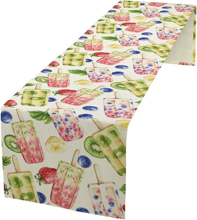 Ice Cream Table Runner, Watercolor Fruit Ice Popsicles Berry Kiwi Cold Summer by SHElifestyle
