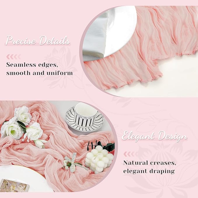 Pink Table Runner, 10Ft 120in Cheesecloth Table Runner, Gauze Rustic Cheese - Image 4