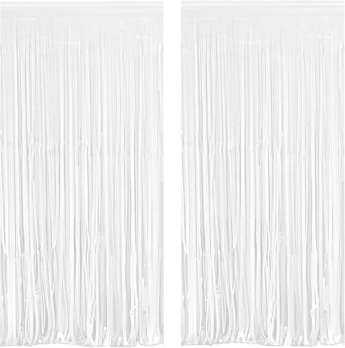 White Foil Fringe Curtain 3.3×8.3FT 2 Packs, Metallic Tinsel Curtains Party by Acuteye
