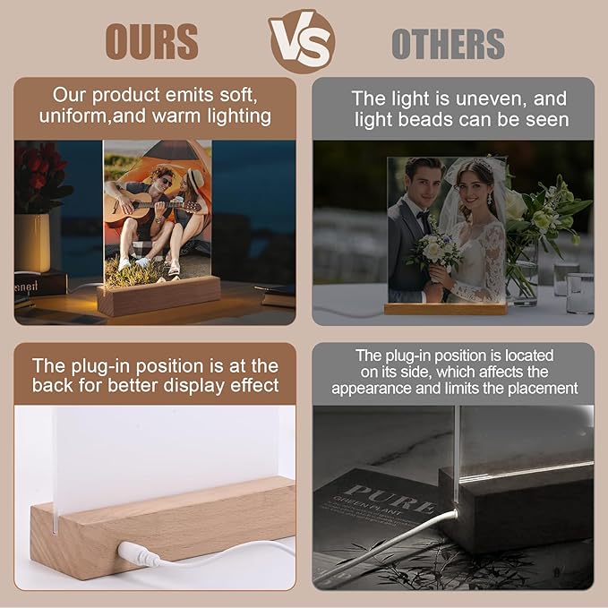 6" x 8"- 4 pcs Acrylic 2 pcs Frame Sublimation LED Acrylic Photo Frames Night - Image 3