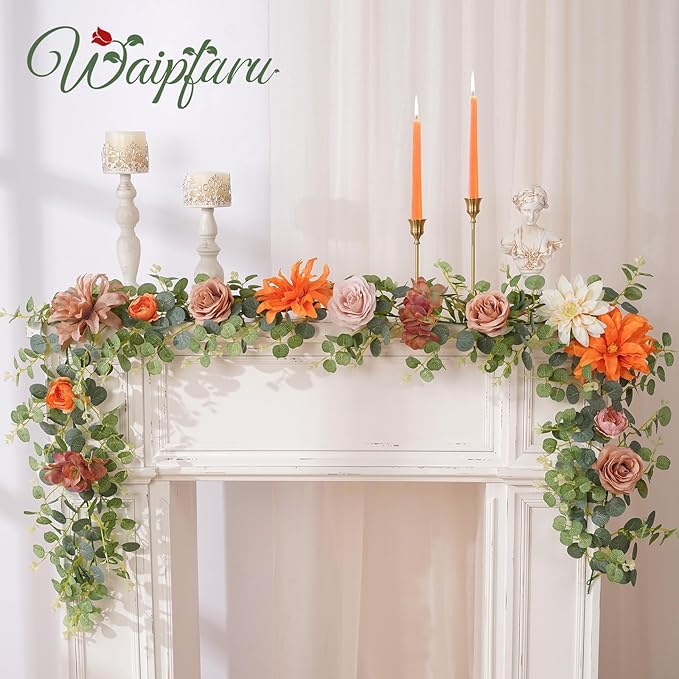 Waipfaru 2Pcs Fall Garland Decor, 6.07Ft Eucalyptus Flower - Image 6