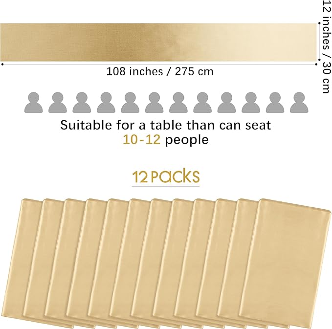 Aneco 12 Pack Satin Table Runner 12 x 108 Inch Champagne Long Wedding Satin - Image 2