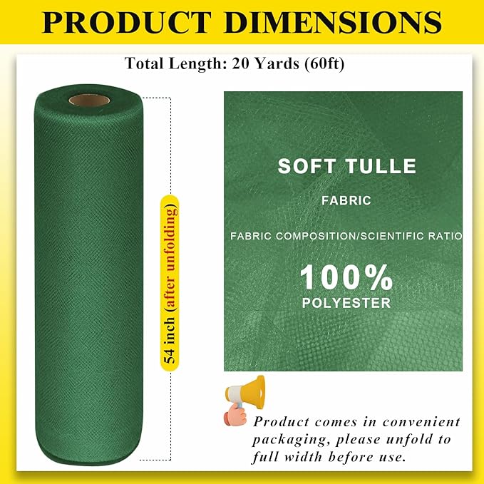 54" by 20 Yards Tulle Fabric Rolls Tulle Ribbon Tutu Spool Bolt - Image 3
