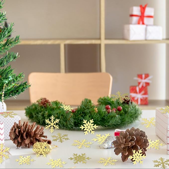 200PC Gold Foil Paper Snowflakes Confetti Christmas Party Table Decorations - Image 7