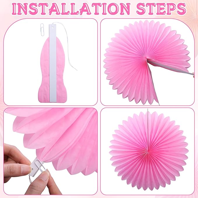 MotiMind 24 Pcs Hot Pink Paper Fans Pink Peach Party Decorations Classroom - Image 3