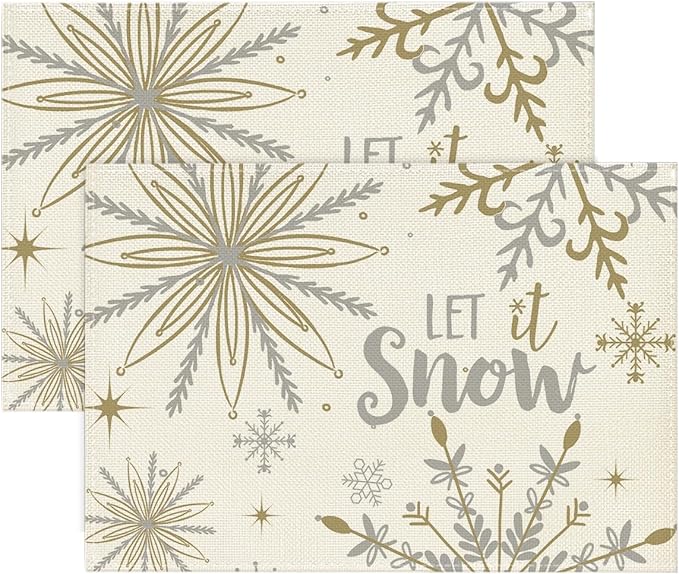 Artoid Mode Beige Snowflake Let It Snow Winter Placemats Set of 2, 12x18 Inch by ArtoidMode