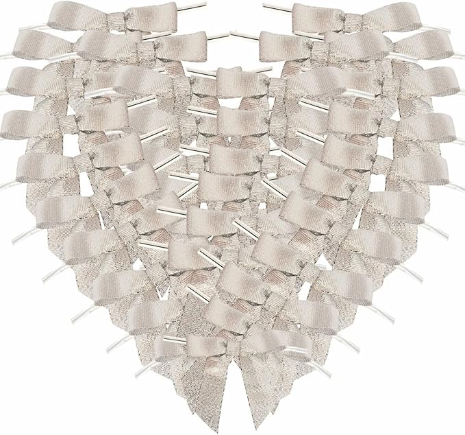 50pcs 2-1/2" Metallic Satin Silver Bows by Micomon