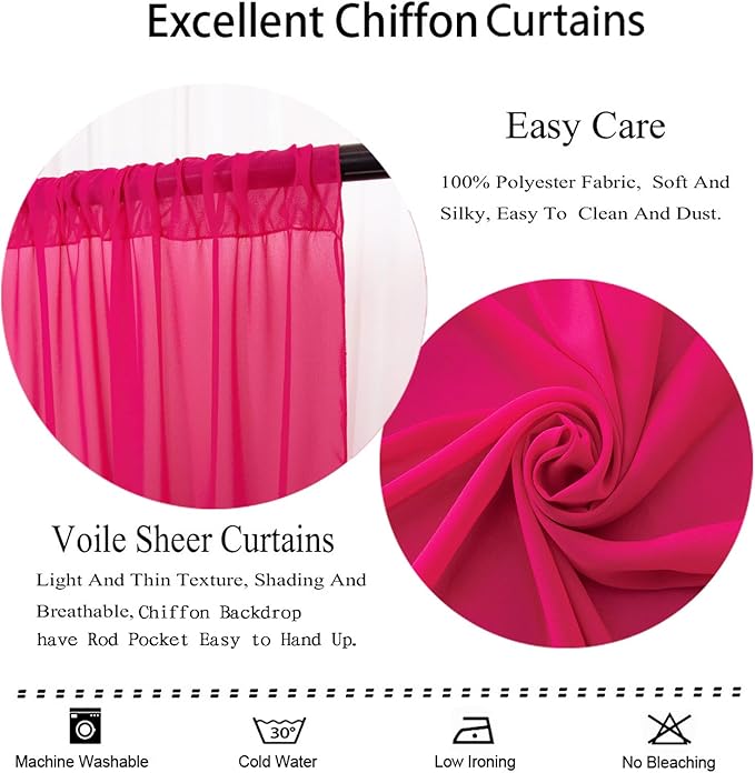 DUOBAO Hot Pink Chiffon Curtains 2 Panels 58 Inch by 120 Inches Fuchsia Wedding - Image 5